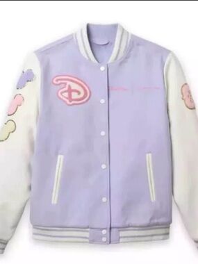 Stoney Clover Lane Disney Lavender and White Varsity Jacket with Pastel Accents
